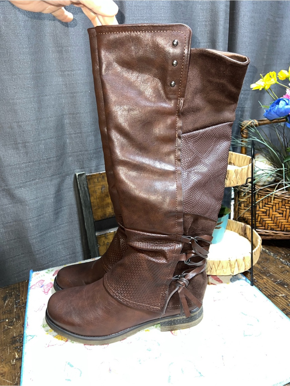 Patrizia MAXIE Back Detail Faux Fur Lined Tall Boot Brown Biker Festival Winter